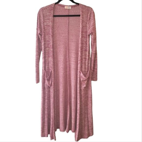Lularoe Long Pink Heathered Cardigan - Picture 1 of 9